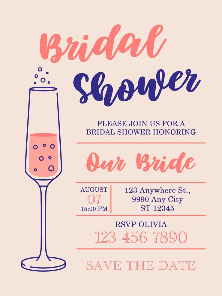 Vettore addio al nubilato rosa biglietto d'invito design illustrazione del bicchiere di champagne con il vettore di bollicine