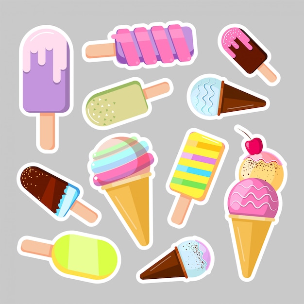 Adesivi di gelato Illustrazione vettoriale simpatico cartone animato