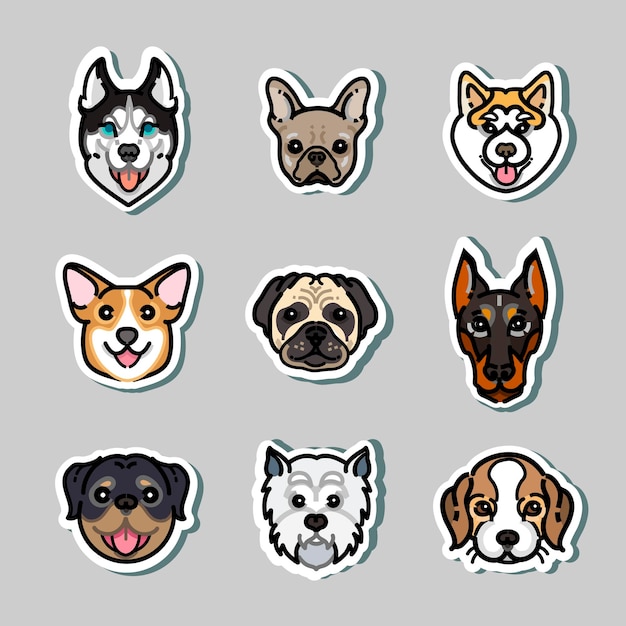 Adesivi vettoriali cani Doberman rottweiler corgi husky