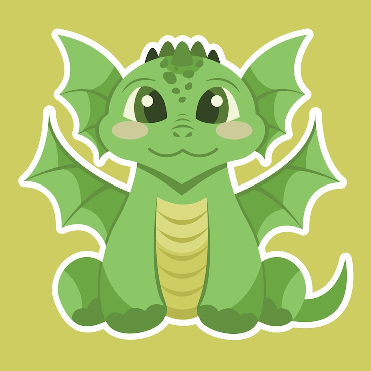 Vettore adesivo di un simpatico drago verde simpatico simbolo del drago dell'illustrazione vettoriale del 2024