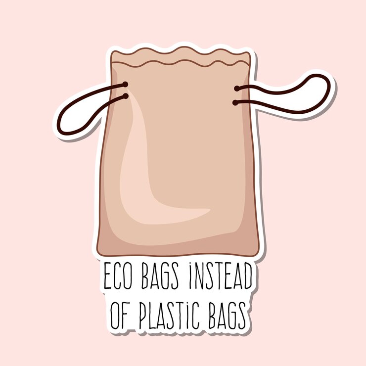 Vettore adesivo ecologico vettoriale con scritta eco bag e pacchetto bio ecologico isolato su sfondo