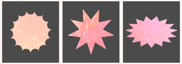 Adesivo in lamina olografica Modelli di etichette con emblema Holo con simboli geometrici sfumati di colore iridescente e oggetti in stile y2k
