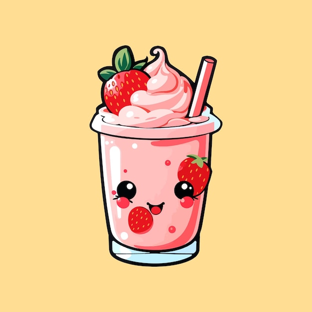 Adesivo kawaii al latte alla fragola