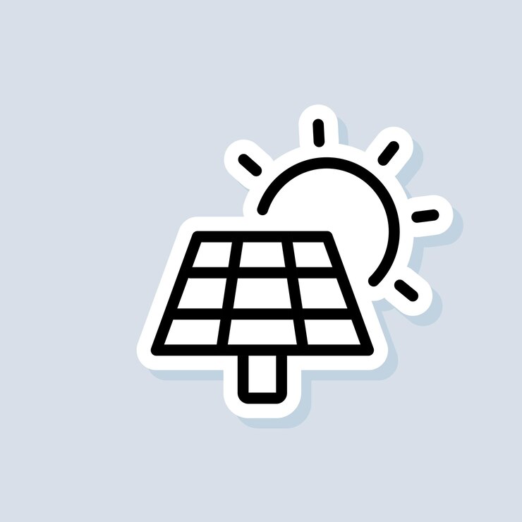 Adesivo per pannello a energia solare. Icona della batteria di alimentazione. Icona di energia verde di energia solare. Vettore su sfondo isolato. ENV 10.