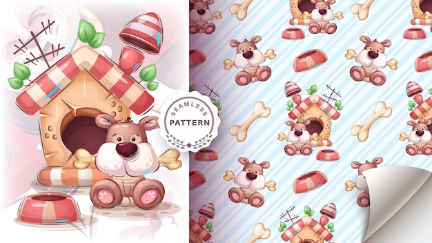 Adesivo personaggio dei cartoni animati adorabile cane con osso