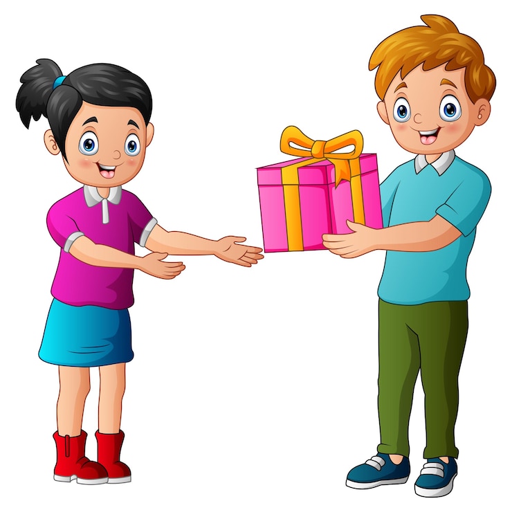 Vettore adolescente che dà una confezione regalo a una ragazza felice