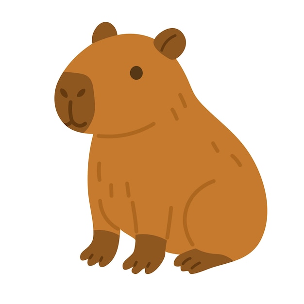 Adorabile capybara dei cartoni animati seduto calmamente Clipart vettoriale piatto isolato su sfondo bianco