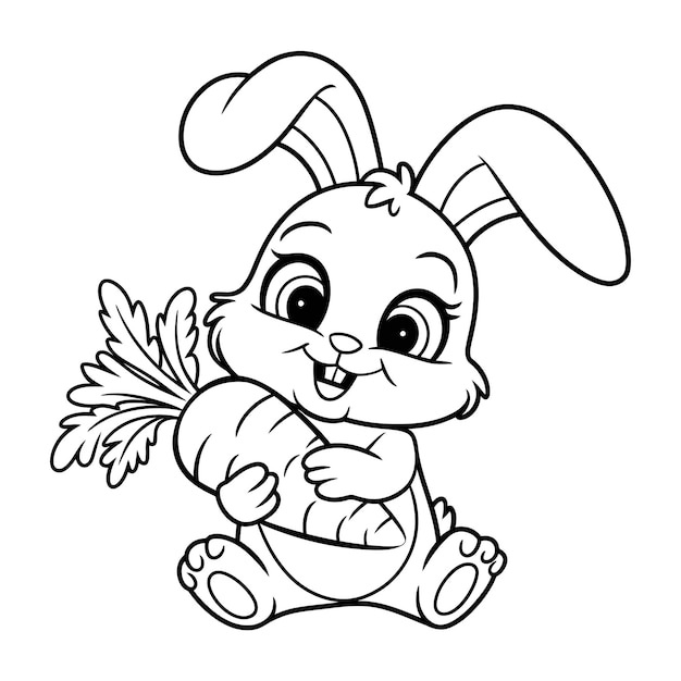 Adorabile coniglietto dei cartoni animati che tiene una carota pronta per colorare