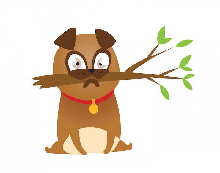 Vettore adorabile cucciolo pug beige con ramo.
