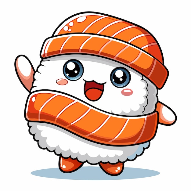 Adorabile dolce salmone sushi con illustrazione di cartone animato sorridente
