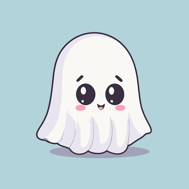 Adorabile fantasma dei cartoni animati kawaii disegno vettoriale dell'illustrazione del personaggio