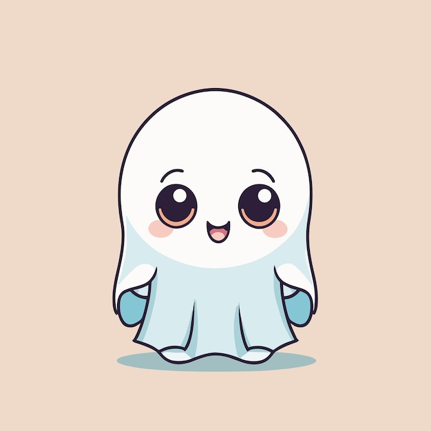 Adorabile fantasma dei cartoni animati kawaii disegno vettoriale dell'illustrazione del personaggio