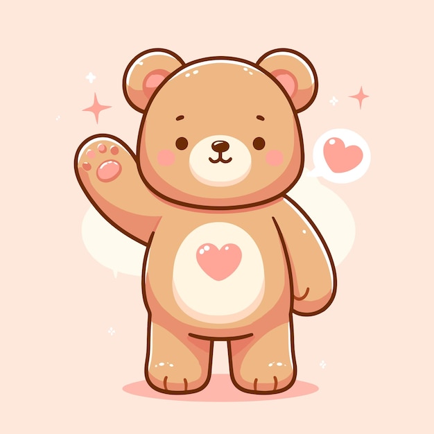 adorabile orsacchiotto che agita la mano illustrazione dell'icona del cartone animato
