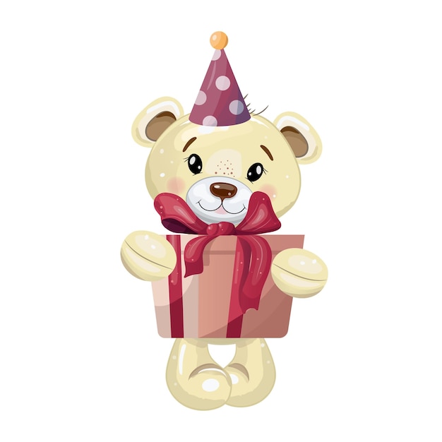 Adorabile orsacchiotto con regalo per la celebrazione del compleanno del bambino