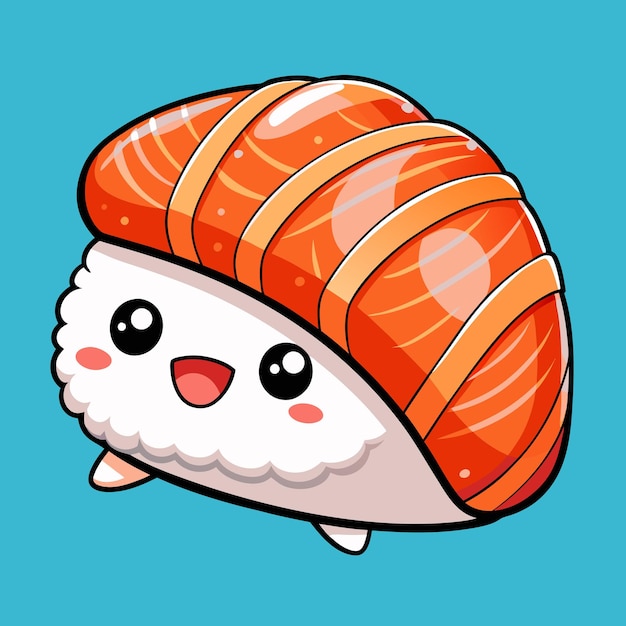 Adorabile personaggio di sushi di salmone in vetore in stile cartone animato