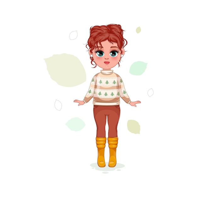 Adorabile ragazza in elegante illustrazione vettoriale vestito autunno inverno