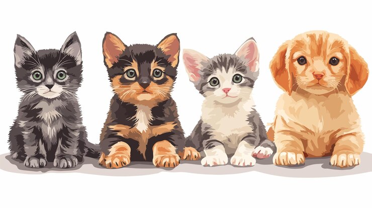 Vettore adorabili gattini e cuccioli