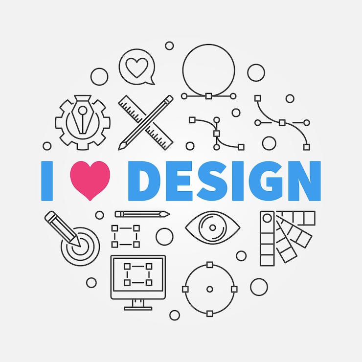 Vettore adoro l'illustrazione della linea vettoriale rotonda del design grafico