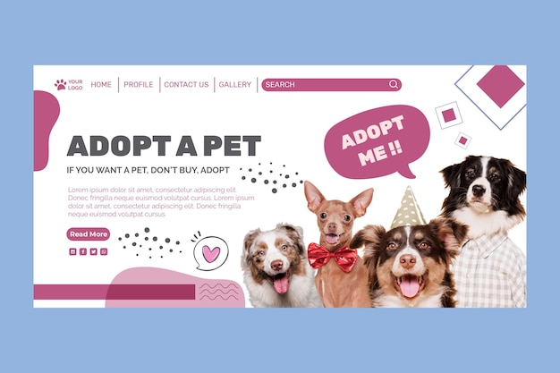 Adotta un modello di pagina di destinazione per animali domestici
