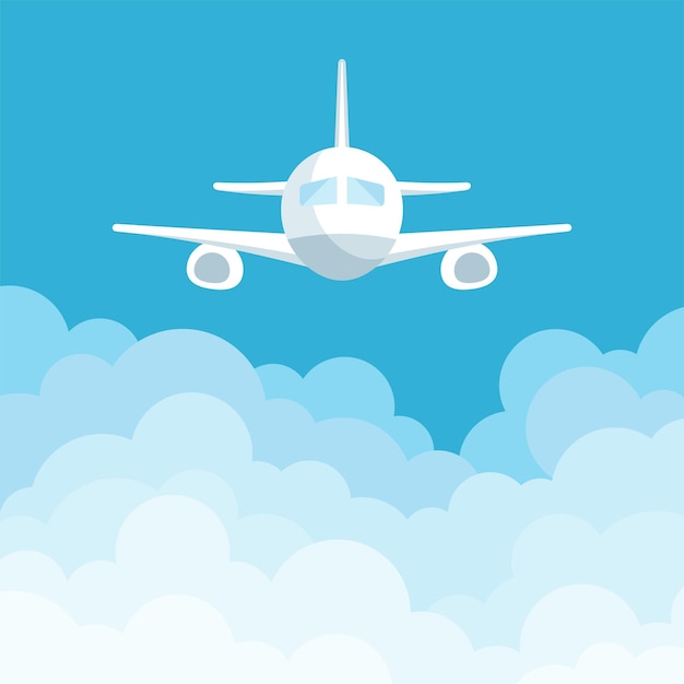 Aereo che vola nel cielo Aereo sopra le nuvole Illustrazione vettoriale