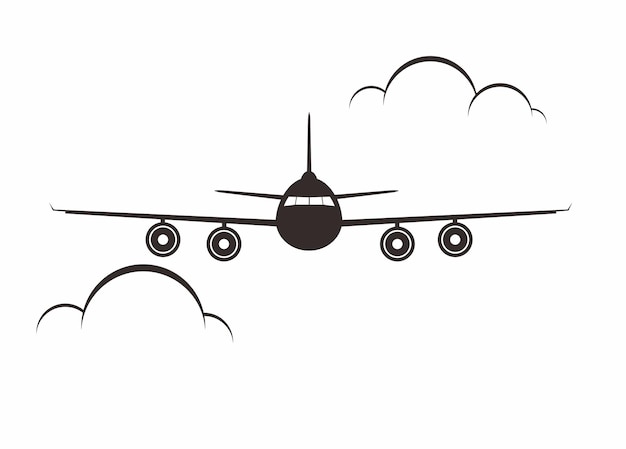 Aereo in volo Illustrazione semplice in bianco e nero