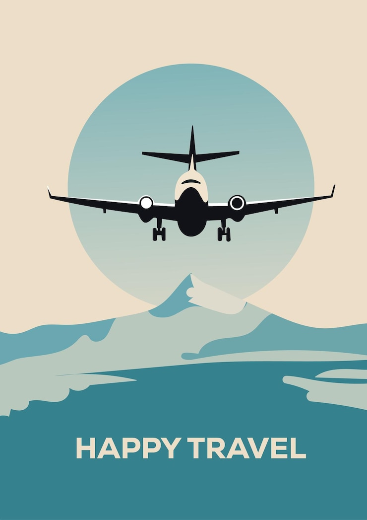 Vettore aereo sullo sfondo del cielo e del sole flyer posterbanner design illustrazione vettoriale
