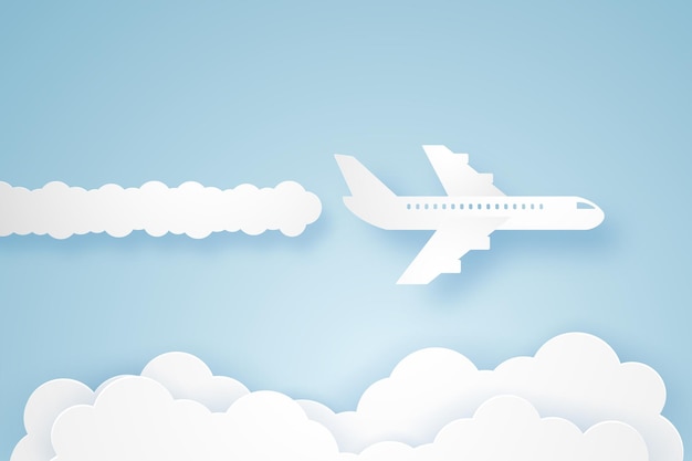 Aeroplano che vola nel cielo, stile di arte della carta
