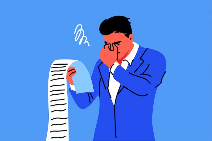 Vettore affari, stress mentale, fallimento, concetto di debito