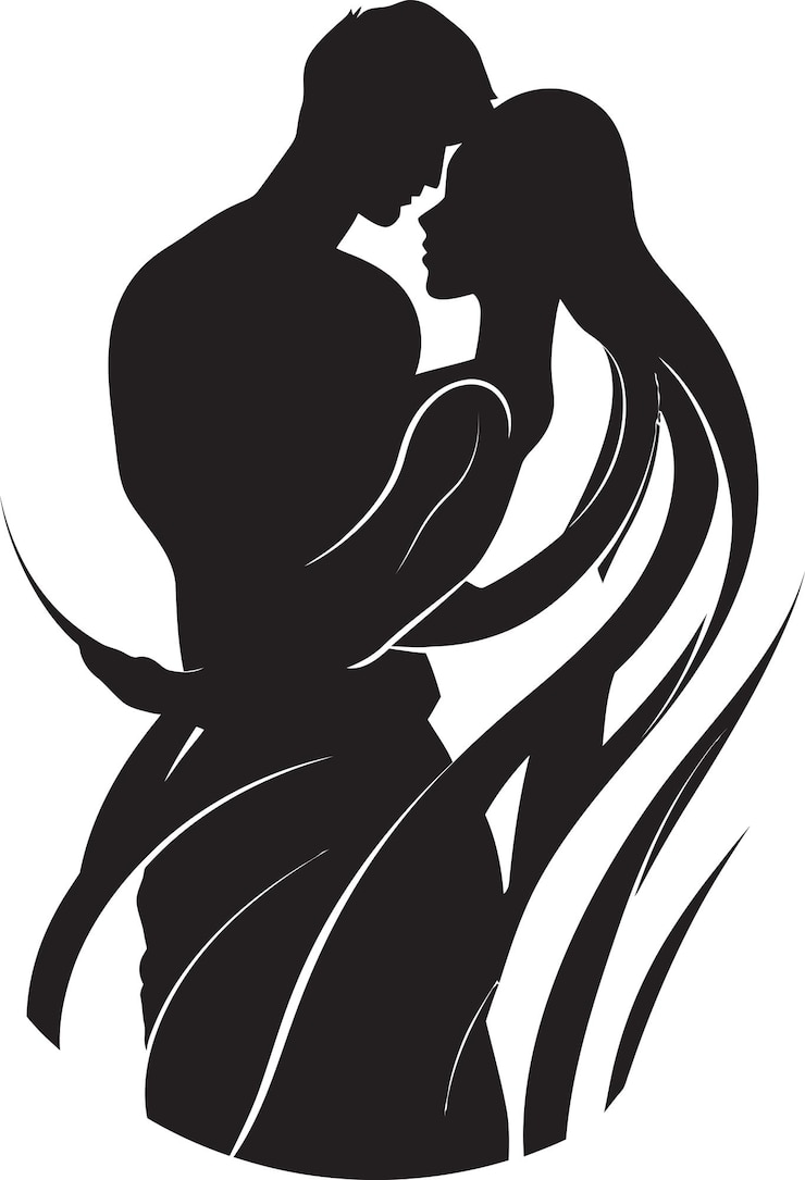 Vettore affascinante grafica vettoriale di un uomo che tiene una donna in nero che ama la connessione design del logo nero