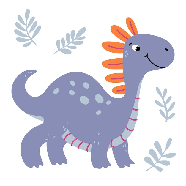 Affascinante illustrazione di un carino dinosauro viola in stile vettoriale piatto disegno amichevole e giocoso