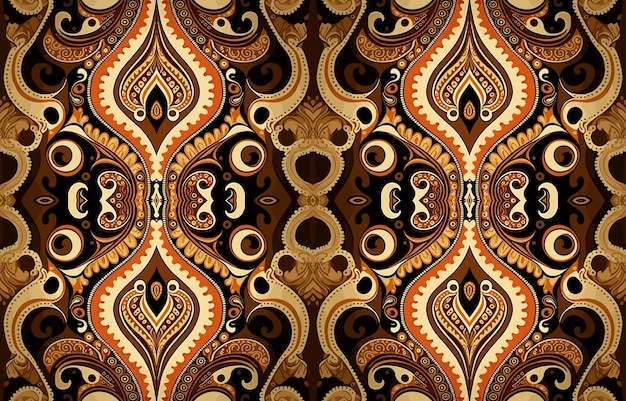 African Ikat paisley motivo senza cuciture tono marrone Astratto folk tradizionale antico paisley grafico