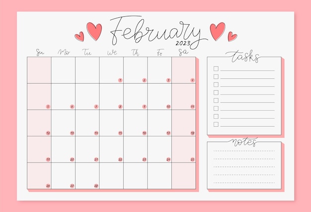 Agenda mensile inglese di febbraio