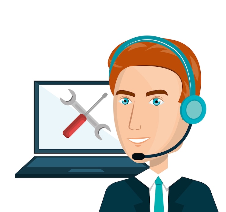 Vettore agente del servizio clienti che lavora online