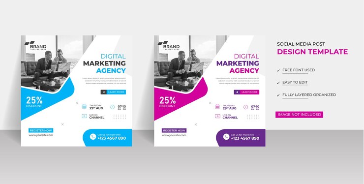 Agenzia di marketing digitale e post sui social media aziendali, webinar dal vivo e modello di post su instagram