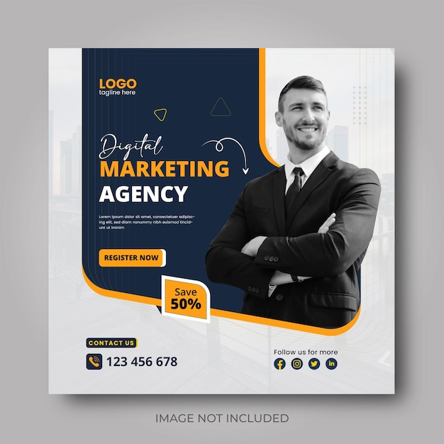 Agenzia di marketing digitale Media sociali e banner aziendale o modello di post Instagram