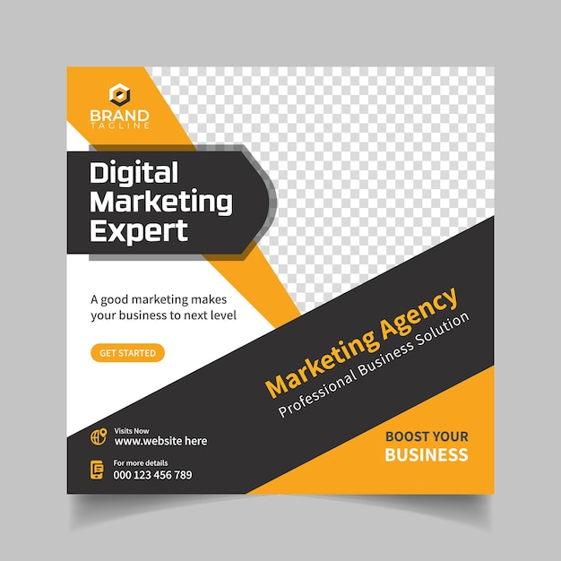 Agenzia di marketing digitale webinar online post sui social media promozione aziendale volantino quadrato