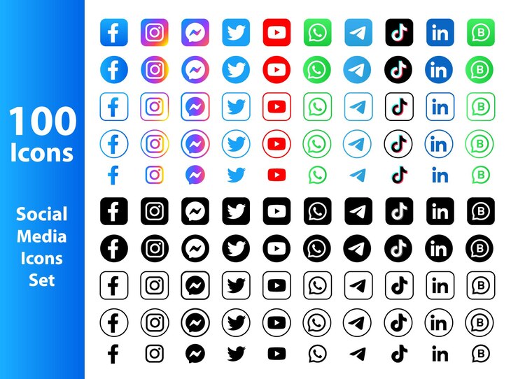 Aggiornamento delle icone dei social media Facebook YouTube Messenger Twitter Instagram WhatsApp