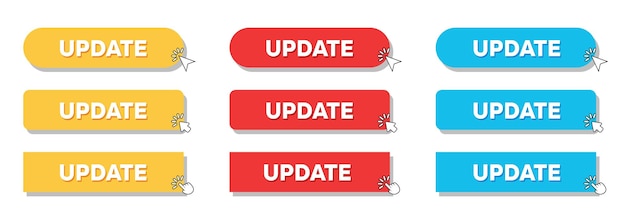 Aggiornamento semplice Web Button Set con puntatore a mano o puntatore a freccia moderno vector di stile minimo