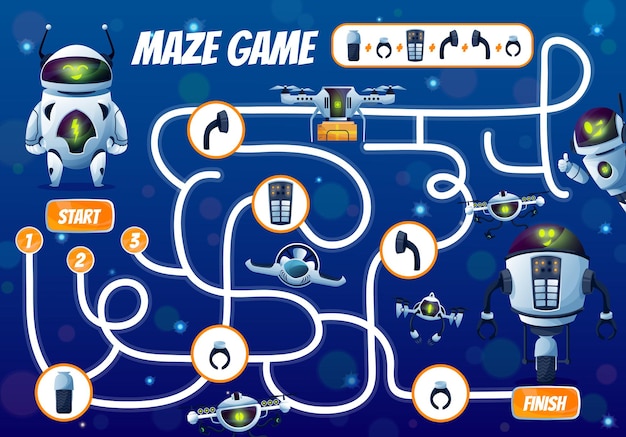 aggiusta il gioco del labirinto dei bambini robot o inizia a finire il labirinto