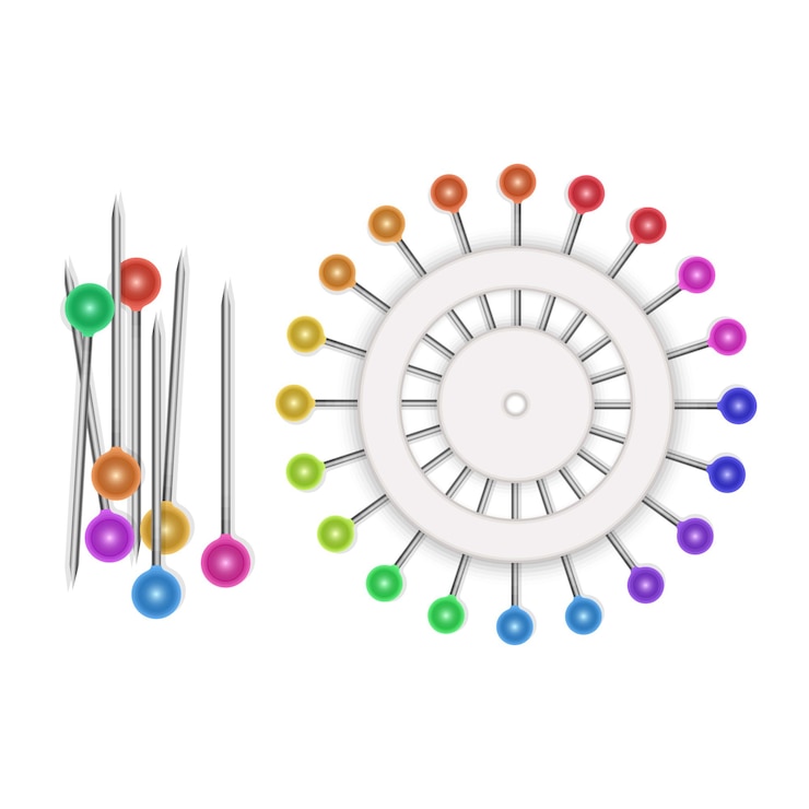 Vettore aghi da cucito o set di spilli a forma di cerchio i perni colorati si chiudono su bianco formato vettoriale