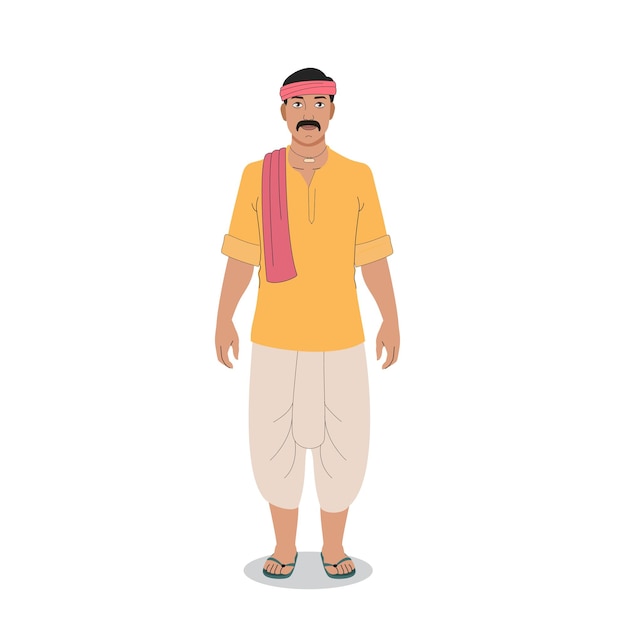agricoltore indiano in piedi, agricoltore indiano di fronte, agricoltore che indossa dhoti kurta