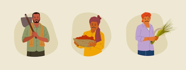 Agricoltore indiano modificabile Illustrazione agricola Illustrazione vettoriale piatta Giorno degli agricoltori Kisan Diwas