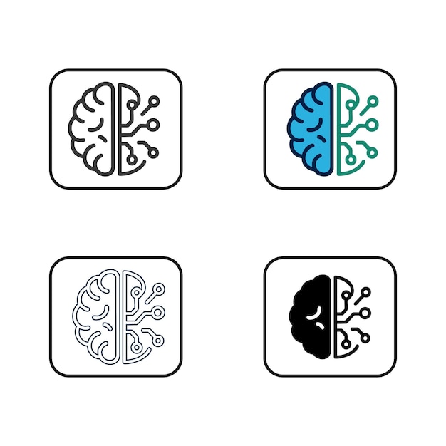 AI Brain Circuit Icon Set per la tecnologia e le reti neurali