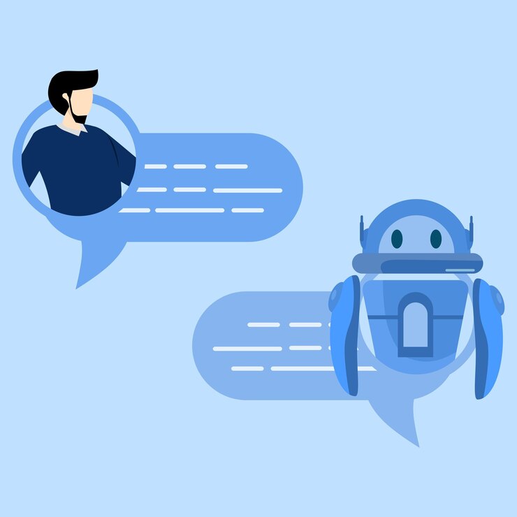 Vettore ai chatbot e concetto di servizio clienti uomo che parla con chatbot sul grande schermo dello smartphone chat bot