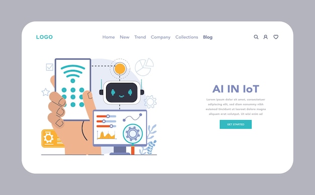Ai integrazione web o atterraggio intelligenza artificiale e sinergia umana assistenza di rete neurale