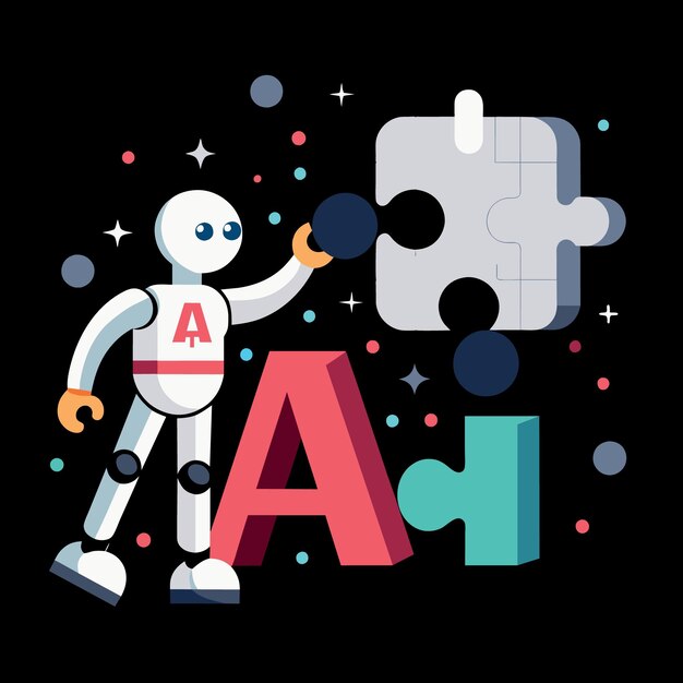 AI Intelligenza artificiale con apprendimento profondo o concetto di apprendimento automatico puzzle bianco jigsaw bui