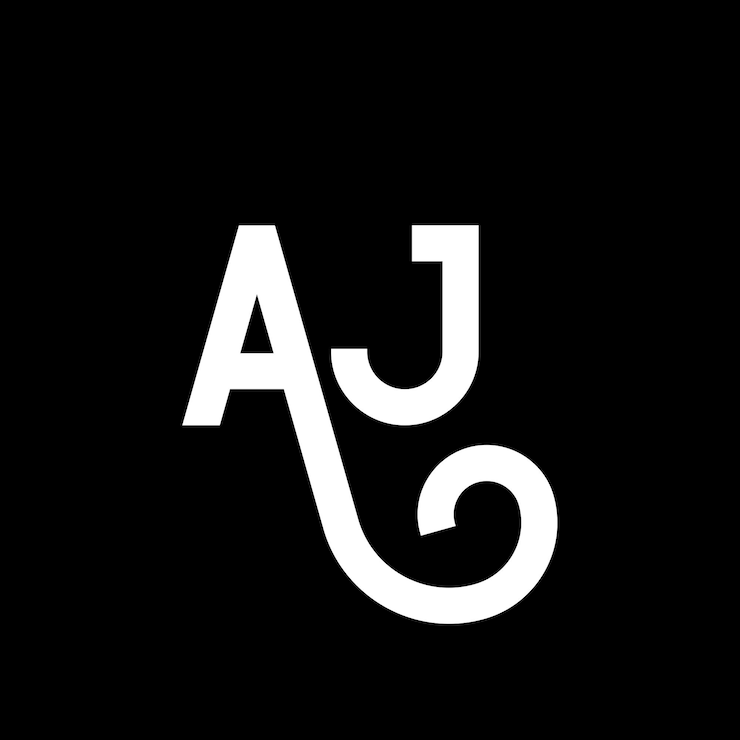 Vettore aj lettera logo design su sfondo nero aj iniziali creative lettera logo concept aj icon design aj lettera bianca icon design su fondo nero a j