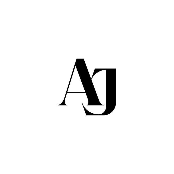 Vettore aj monogramma logo design lettera testo nome simbolo logotipo monocromatico carattere alfabetico logo semplice