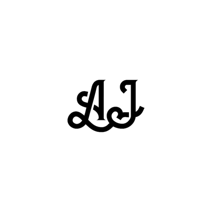 Vettore aj monogramma logo design lettera testo nome simbolo logotipo monocromatico carattere alfabetico logo semplice