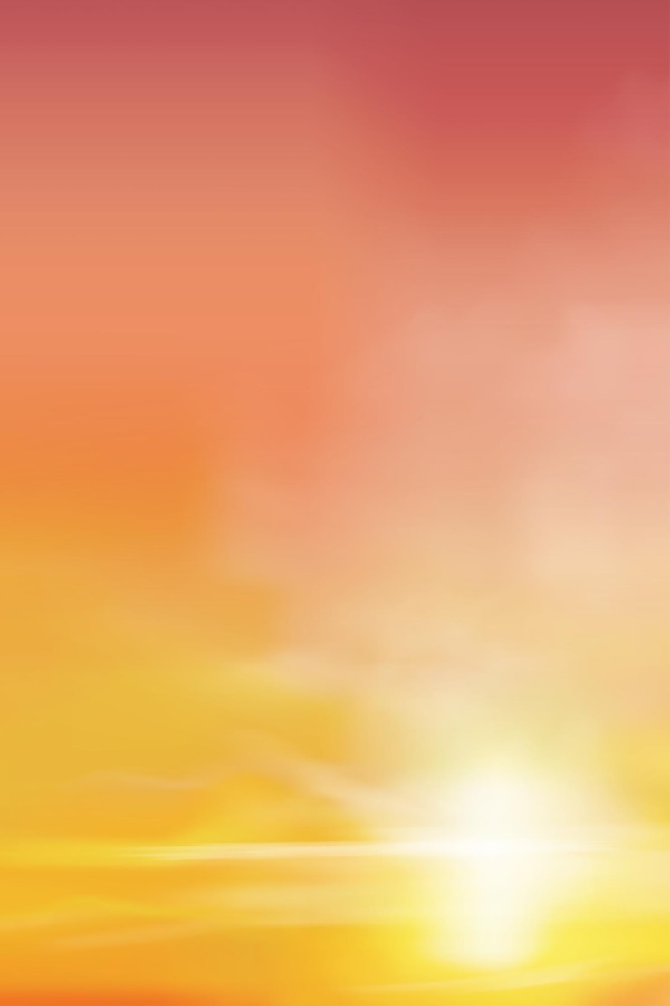 Vettore alba al mattino con cielo arancione, giallo e rosa.